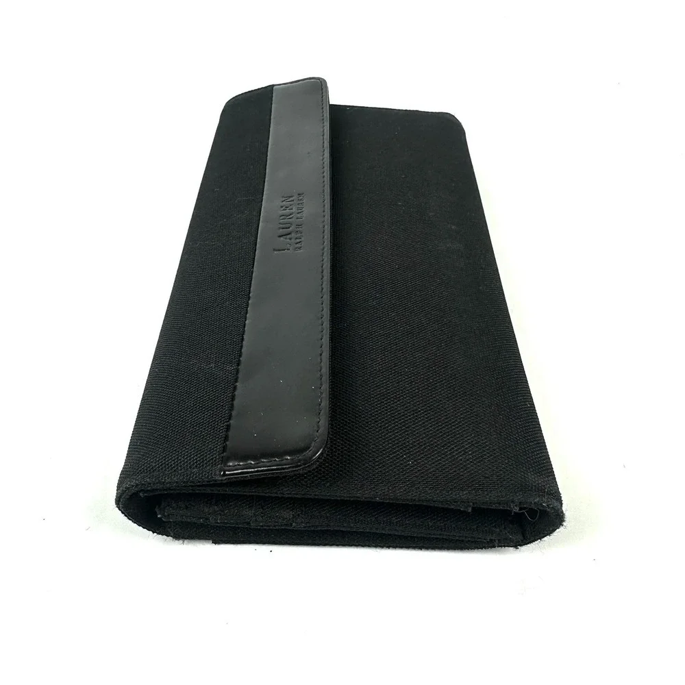 Ralph Lauren Vintage Wallet Black Canvas Faux Leather Checkbook Holder Organizer